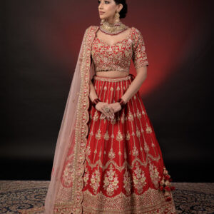 RED EMBROIDERED LEHENGA
