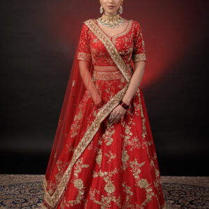 RED EMROIDERED LEHENGA
