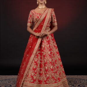 RED EMBROIDERED LEHENGA
