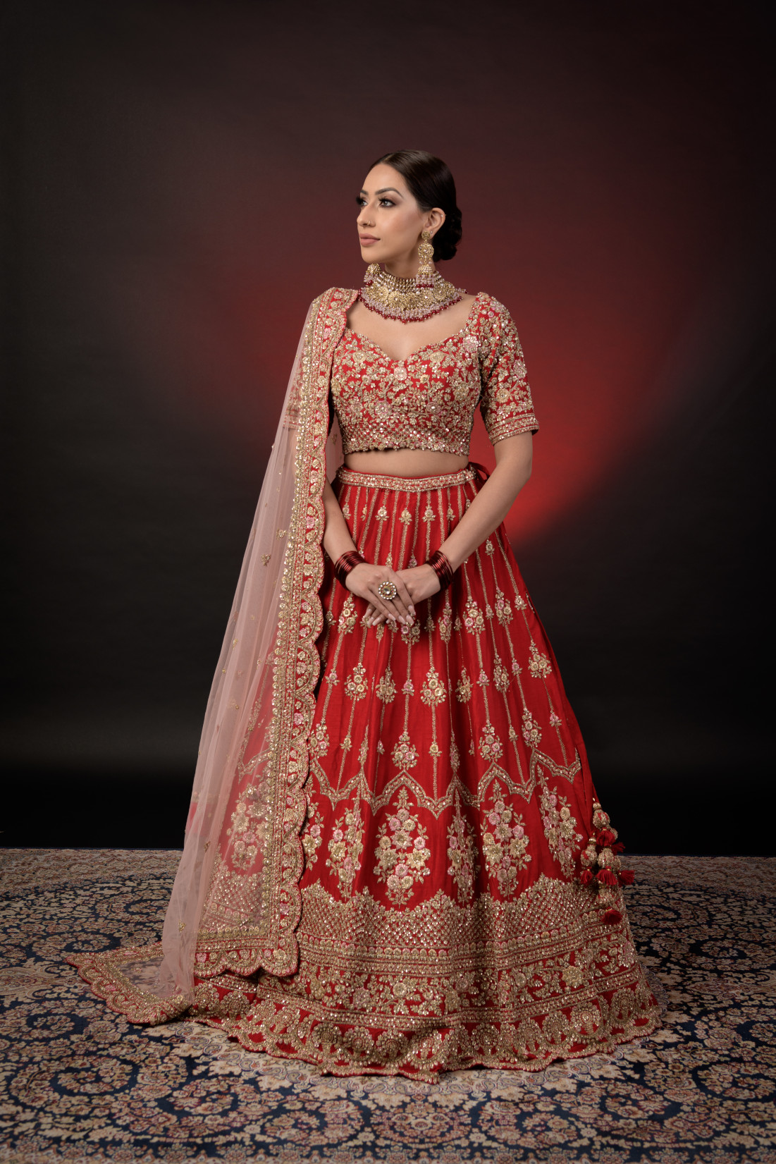 RED EMBROIDERED LEHENGA