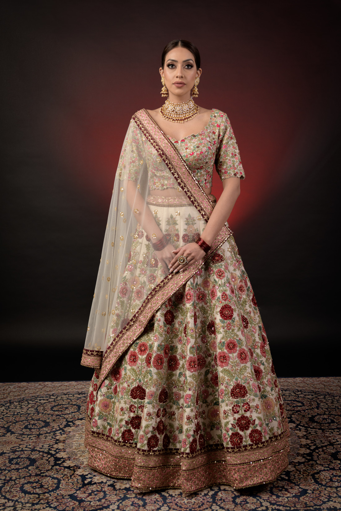 IVORY RAW SILK LEHNGA
