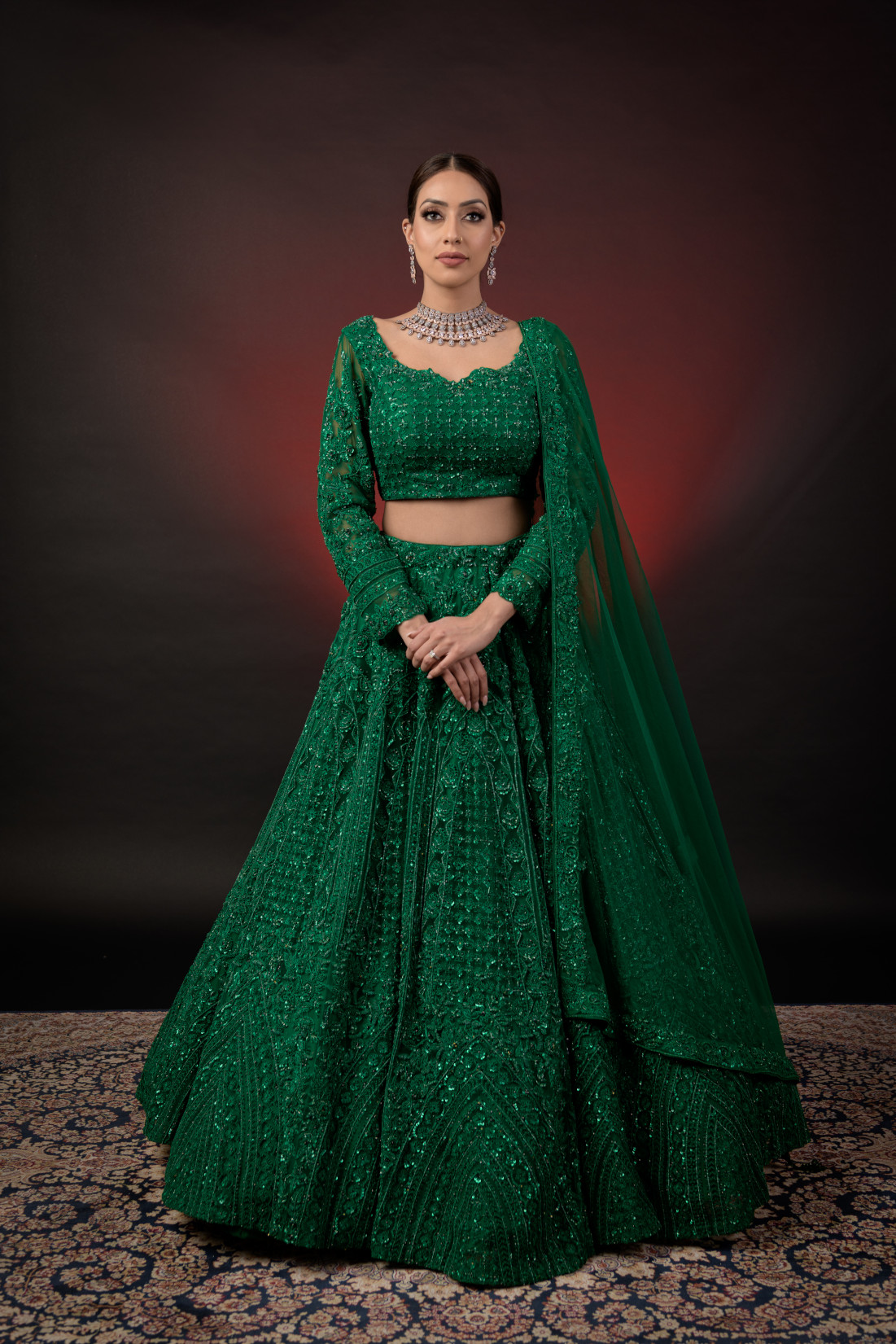 GREEN EMBROIDERED LEHNGA
