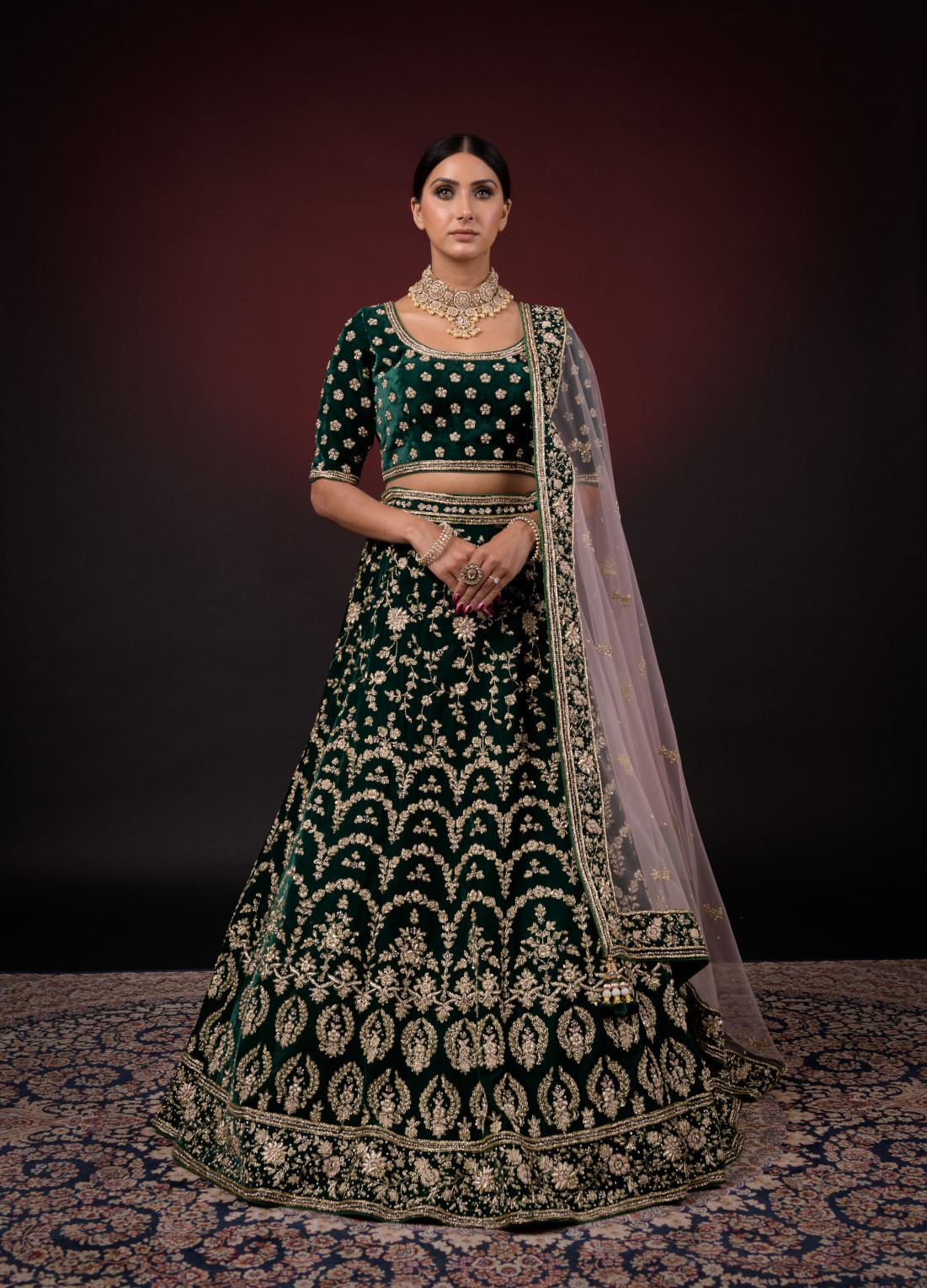 GREEN EMBROIDERED LEHNGA