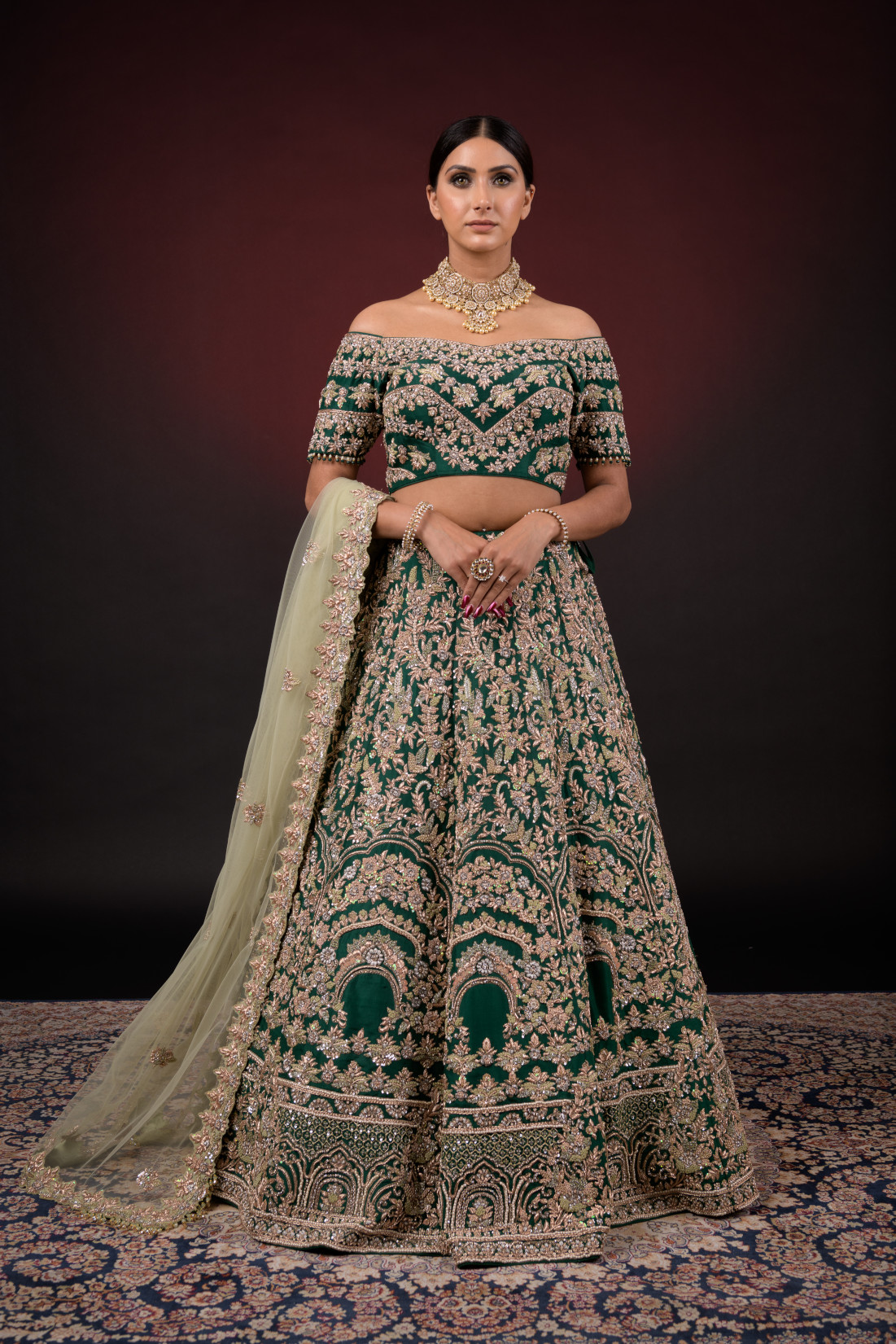 GREEN EMBROIDERED LEHNGA