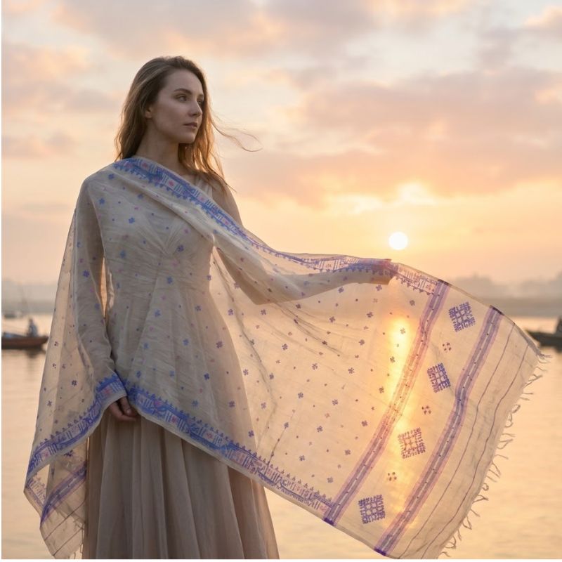 The Dhaka muslin wedding shawl by Muslin Dhaka