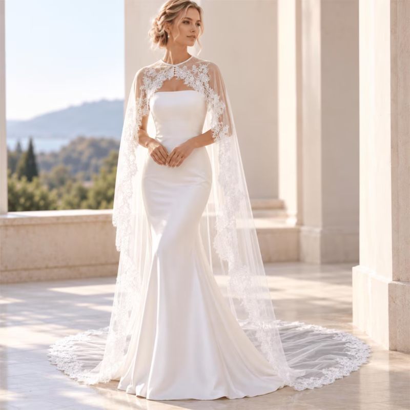 VowTulle light ivory bridal shawl