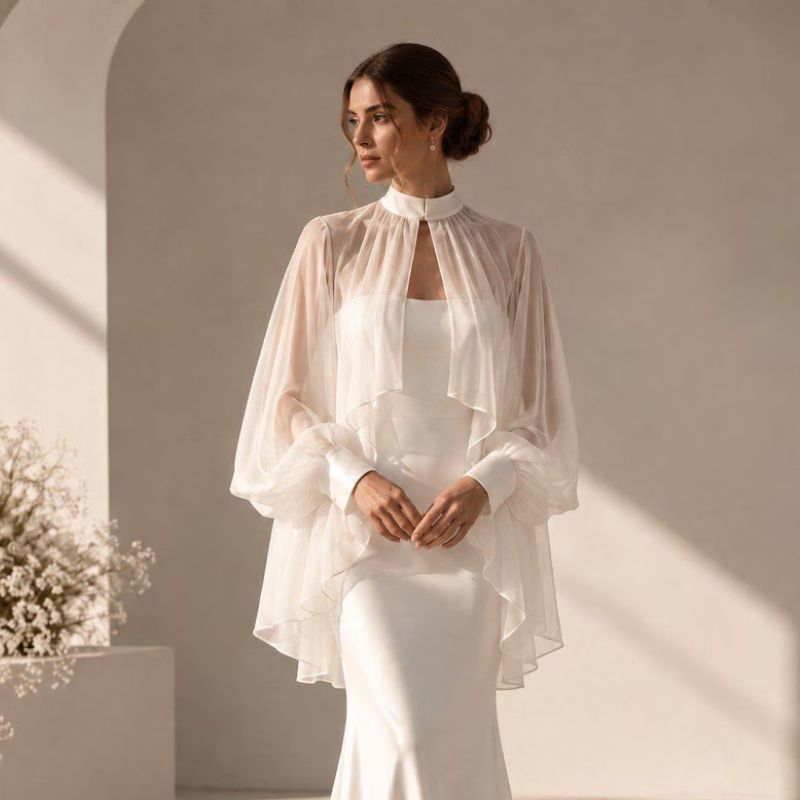 The Peony Dress Store chiffon cape with high neck and sleeves
