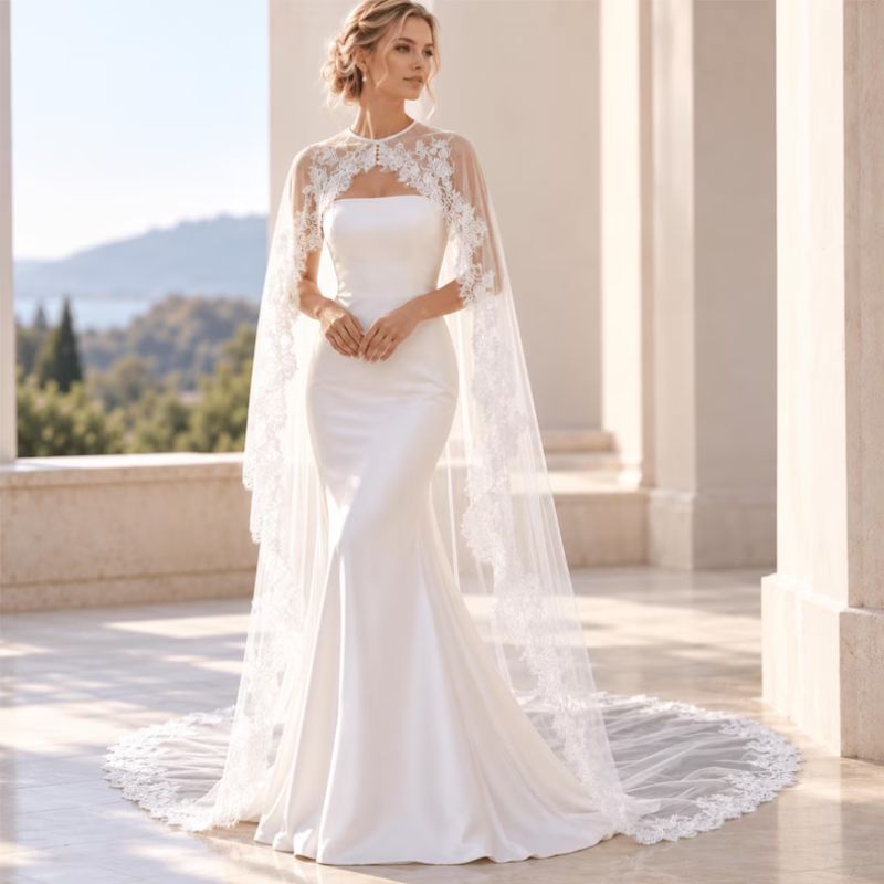 VowTulle light ivory bridal shawl