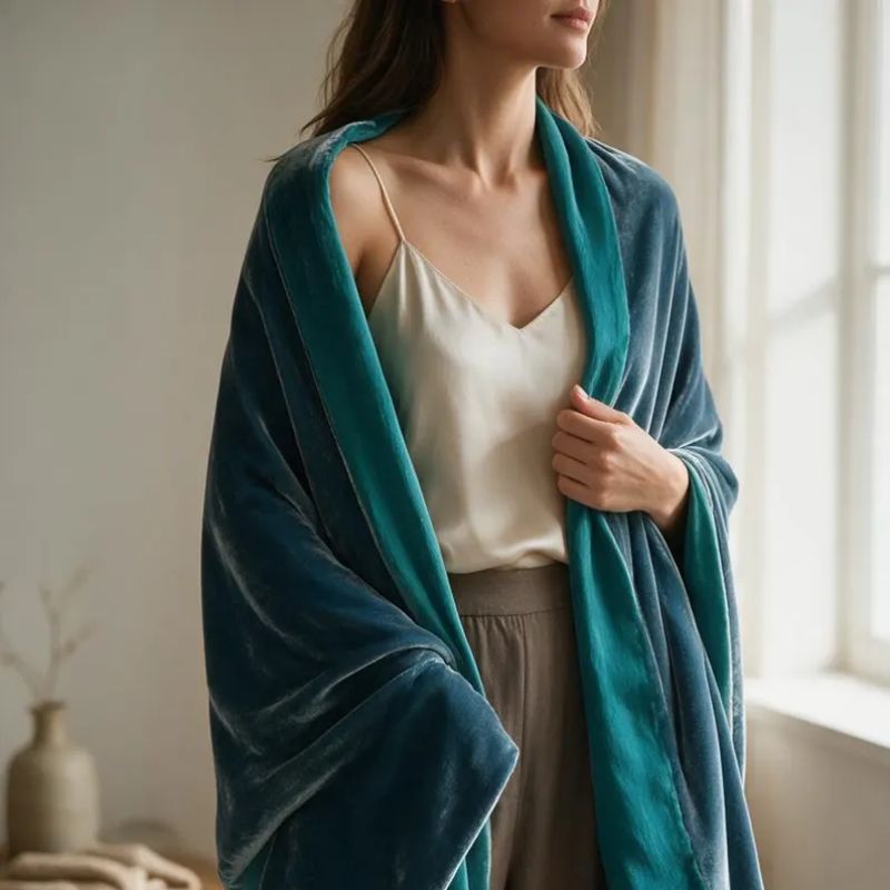 HanoiSquare reversible silk velvet shawl