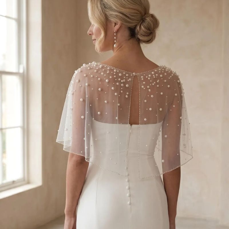 Luminelle pearl and tulle bridal cover-up