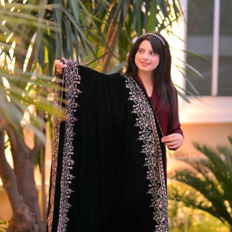 Oraxty embroidered velvet bridal shawl