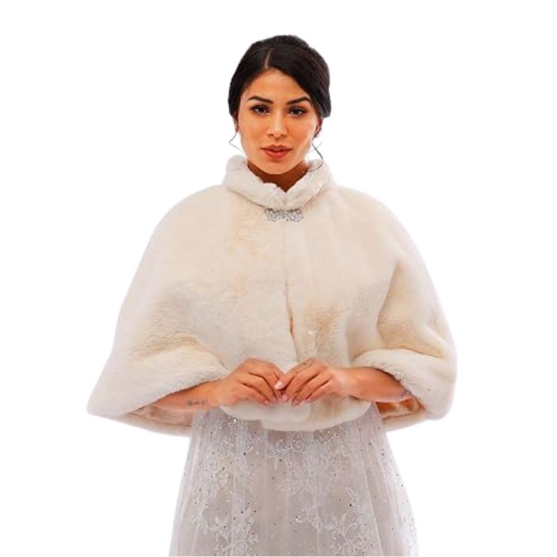 Yalice faux fur shawl with brooch