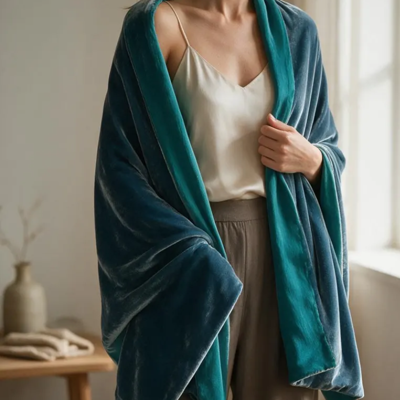HanoiSquare reversible silk velvet shawl