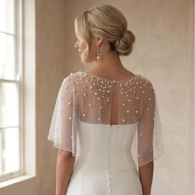 Luminelle pearl and tulle bridal cover-up